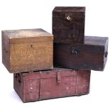 A GROUP OF FOUR VICTORIAN AND LATER WOODEN BOXES of various sizes to include one with scumbled