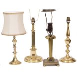 A GROUP OF FOUR VARIOUS BRASS TABLE LAMPS the largest lamp base 31cm high overall (4)