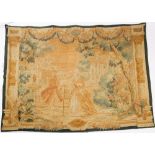 A PAIR OF 19TH CENTURY AUBUSSON NEEDLEWORK VERDURE TAPESTRIES each portraying courtiers in a