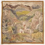 AN EARLY TO MID 20TH CENTURY TAPESTRY PICTURE depicting an Austrian alpine view, signed with a