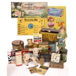 A COLLECTION OF VINTAGE ENAMEL ADVERTISING TINS to include Bluebird Toffee, Oxo Cubes, Wills