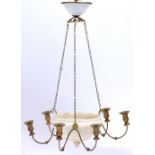 AN ALABASTER AND GILT METAL SIX BRANCH CHANDELIER 60cm wide