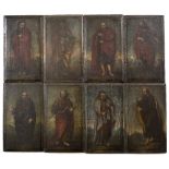 A GROUP OF EIGHT 18TH OR 19TH CENTURY CONTINENTAL SCHOOL PAINTINGS depicting apostles, each named to