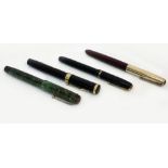 A VINTAGE PARKER FOUNTAIN PEN with signed green mottled and marbled barrel with 14 carat nib, a