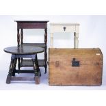 A SMALL SQUARE TOPPED WHATNOT with caned undertiers and small brass casters together with a