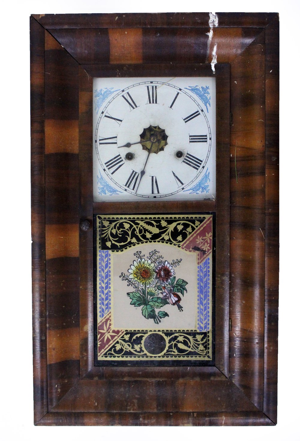 AN ANTIQUE AMERICAN 30 HOUR WALL CLOCK manufactured by Jerome & Co., 39cm x 66cm