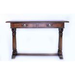 AN 18TH CENTURY STYLE SIDE TABLE with cross banded decoration to the top and two frieze drawers,