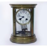 AN EARLY 20TH CENTURY FRENCH OVAL FOUR GLASS MANTLE CLOCK the dial signed 'Elkington & Co Paris',