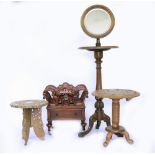 A SMALL QUANTITY OF OCCASIONAL FURNITURE consisting of Victorian shaving stand, hardwood canterbury,