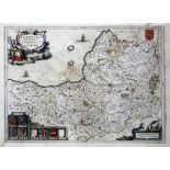AN ANTIQUE HAND COLOURED MAP OF SOMERSET 38cm x 50.5cm (staining and creases)