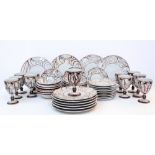 AN ALDERMASTON PART DINNER SERVICE by Edgar Campden to include 16 dinner plates, 13 bowls, 12 side