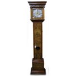 AN 18TH CENTURY STYLE WALNUT EIGHT DAY LONG CASE CLOCK of small size, the brass dial with angel