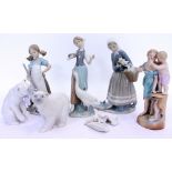 FIVE LLADRO FIGURE GROUPS to include two polar bears and three ladies and one other (6) (some