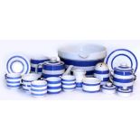 A T G GREEN CORNISH WARE MIXING BOWL 28cm diameter together with further blue and white Cornish type