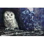 JACK COUTU Owl and Ivy, coloured engraving, signed and dated 1960, 41cm x 59cm