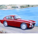 JOHN STRATON-FERRIER (MID 20TH CENTURY ENGLISH SCHOOL) Red sports car in the countryside, oil on