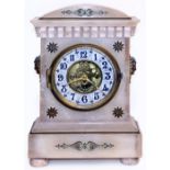 A LATE 19TH CENTURY FRENCH ALABASTER MANTLE CLOCK the movement signed 'Farcot Paris', overall 30cm