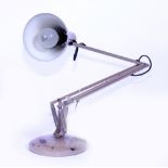 A VINTAGE INDUSTRIAL ANGLE POISE LAMP with brown mushroom enamel painted decoration, 'Angle Poise