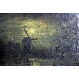 NIGHT SKY WITH A WINDMILL oil on board, together with a 1940's self portrait, oil on board; an