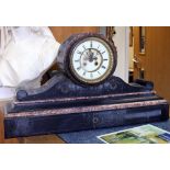 A LARGE SLATE MANTLE CLOCK the French movement with visible escapement, striking the hours and