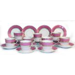 A SMALL COLLECTION OF TUSCAN CHINA pink and gold patterned tea wares to include side plates, saucers