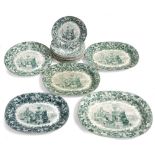 A 19TH CENTURY WEDGWOOD CREAMWARE PART DINNER SERVICE with green transfer printed decoration