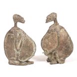 A PAIR OF TOGO CAST BRASS METAL FIGURES of abstract form, 15cm high (2)