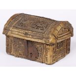 AN ANTIQUE DOME TOPPED HIDE CASKET possibly Eastern European or Scandinavian in origin, the casket