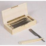 A SET OF LATE 19TH / EARLY 20TH CENTURY HOTEL CECIL HAIRDRESSING DEPARTMENT IVORY BOXED RAZOR SET