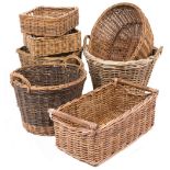 A QUANTITY OF VINTAGE WICKER BASKETS to include examples with loop handles, shallow square baskets