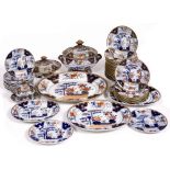 AN EXTENSIVE DAVENPORT STAFFORDSHIRE STONE CHINA DINNER SERVICE with Imari glazed decoration