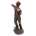 A 19TH CENTURY BRONZE SCULPTURE depicting a prisoner breaking free from his shackles, signed W Lch.,