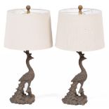 A PAIR OF DECORATIVE TABLE LAMPS in the form of peacocks, 68cm high overall (2)