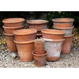 THIRTEEN WARD DARLASTON STAFFORDSHIRE TERRACOTTA POTS each approximately 24cm diameter x 22cm high