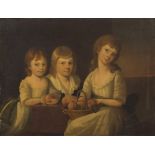 LATE 18TH / EARLY 19TH CENTURY ENGLISH SCHOOL Portrait of three children holding peaches, oil on