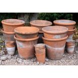 TEN WARD DARLASTON STAFFORDSHIRE TERRACOTTA POTS each approximately 24cm diameter x 23cm high