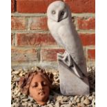 A SMALL CAST RECONSTITUTED STONE SCULPTURE of a barn owl 40cm high together with a small