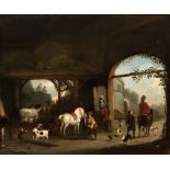 AFTER PHILIP WOUWERMAN stable scene, oil on canvas, 49.5cm x 60cm