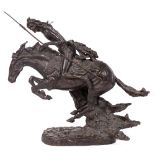 AFTER FREDERICK. REMMINGTON, NATIVE AMERICAN INDIAN ON HORSEBACK, bronze,