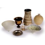 A COLLECTION OF CONTEMPORARY STUDIO POTTERY AND GLASS WARE