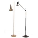 A MID TO LATE 20TH CENTURY BLACK PAINTED IRON AND ALUMINIUM ADJUSTABLE FLOOR STANDING LAMP with