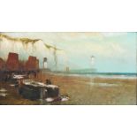EDWIN JOHN ELLIS (1841-1895) A fish market at low tide, signed, oil on canvas 100cm x 182cm