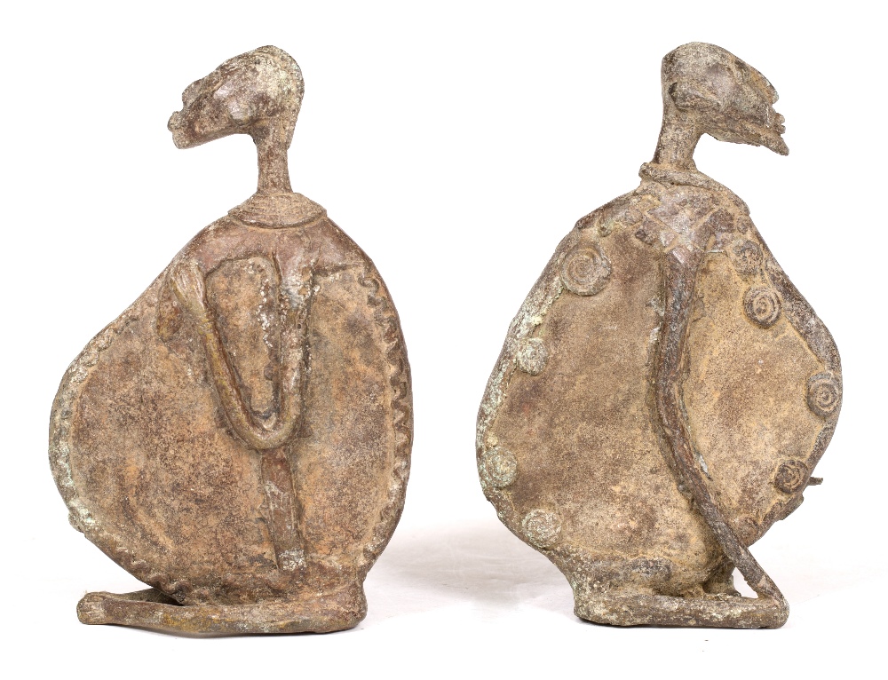 A PAIR OF TOGO CAST BRASS METAL FIGURES of abstract form, 15cm high (2) - Image 2 of 2