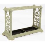 A VICTORIAN STYLE PAINTED CAST IRON COUNTRY HOUSE STICK STAND with sixteen apertures, two black