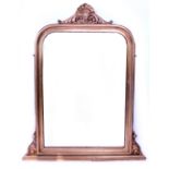 A GILT FRAMED OVERMANTLE MIRROR with a shell crest, 91cm wide x 111cm high