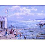 A VALERY SEKRET (b. 1950) 'Seaside Trip', oil on canvas, signed lower right 25cm x 33cm