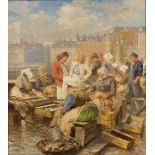 SØREN CHRISTIAN BJULF (1890 -1954 DANISH SCHOOL) a fish market on Copenhagen harbour, oil on canvas,