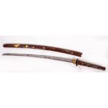 A 19TH / 20TH CENTURY JAPANESE CEREMONIAL KATANA in painted lacquered scabbard with matching grip,