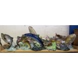 A COLLECTION OF POTTERY SALMON AND TROUT makers to include Royal Dux, Beswick, Aynsley, Goebel and