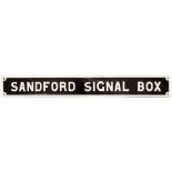 A PAINTED CAST IRON SIGNAL BOX SIGN for Sandford signal box 183cm wide x 22.4cm high